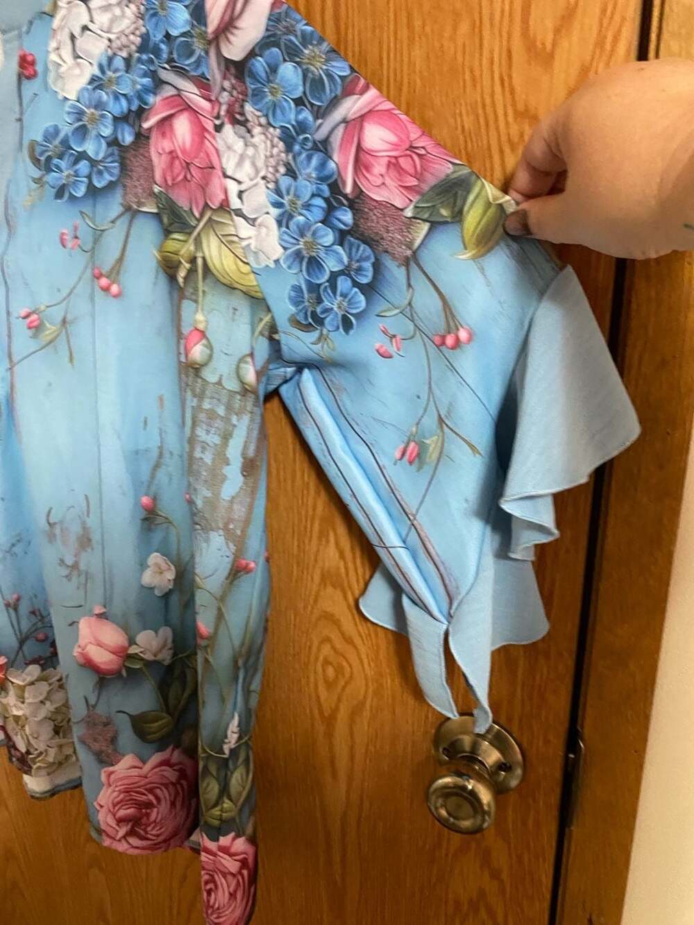 Women's V-Neck Ruffle Sleeve Floral Print Blue cottagecore Size XL - Picture 2 of 5